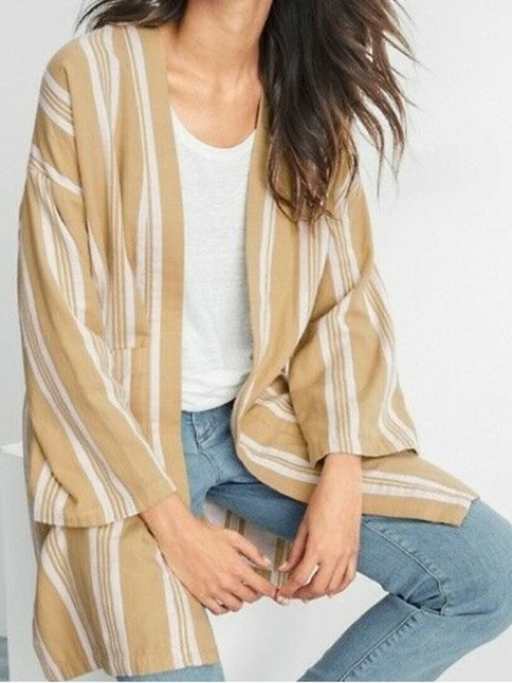 Eileen Fisher Organic Cotton Striped Kimono Style Jacket Size PP/PS